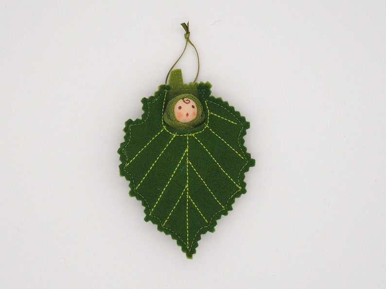 A tiny baby doll in a Hazel leaf, cobnut, hazelnuts, Waldorf image 3