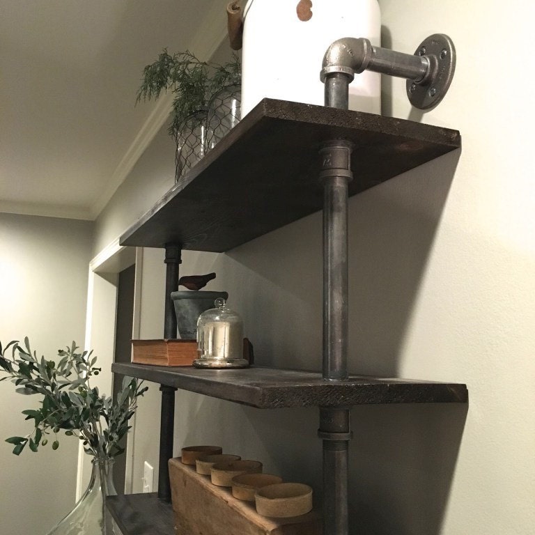 Recliamed & Upcycled Wood and Metal Piping Shelves . Wall Etsy Canada