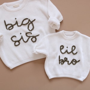 Hand embroidered Big Bro Lil Bro Big Sis Lil Sis Sweater Hand embroidered sweater image 1