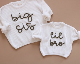 Hand embroidered Big Bro Lil Bro Big Sis Lil Sis Sweater Hand embroidered sweater