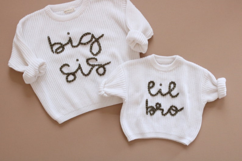 Hand embroidered Big Bro Lil Bro Big Sis Lil Sis Sweater Hand embroidered sweater image 1