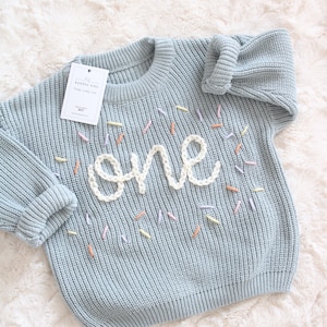 Hand embroidered One Sweater First Birthday Sweater Hand embroidered sweater