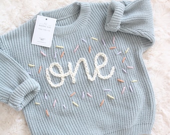 Hand embroidered One Sweater First Birthday Sweater Hand embroidered sweater