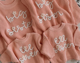 Hand embroidered Big Sister Lil Sister Sweater Hand embroidered sweater