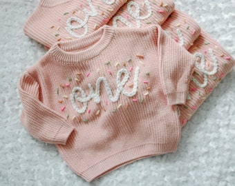 Hand embroidered One Sweater First Birthday Sweater Hand embroidered sweater