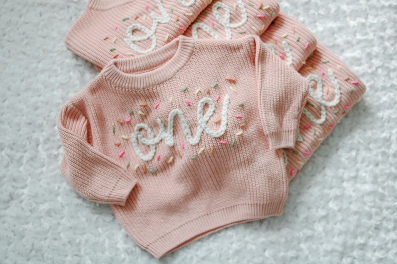 Hand embroidered One Sweater First Birthday Sweater Hand embroidered sweater Baby Girl Birthday Sweater image 2