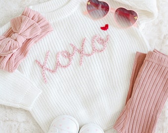 Valentine’s xoxo knit sweater, baby personalized sweater, baby love sweater, baby chunky sweater