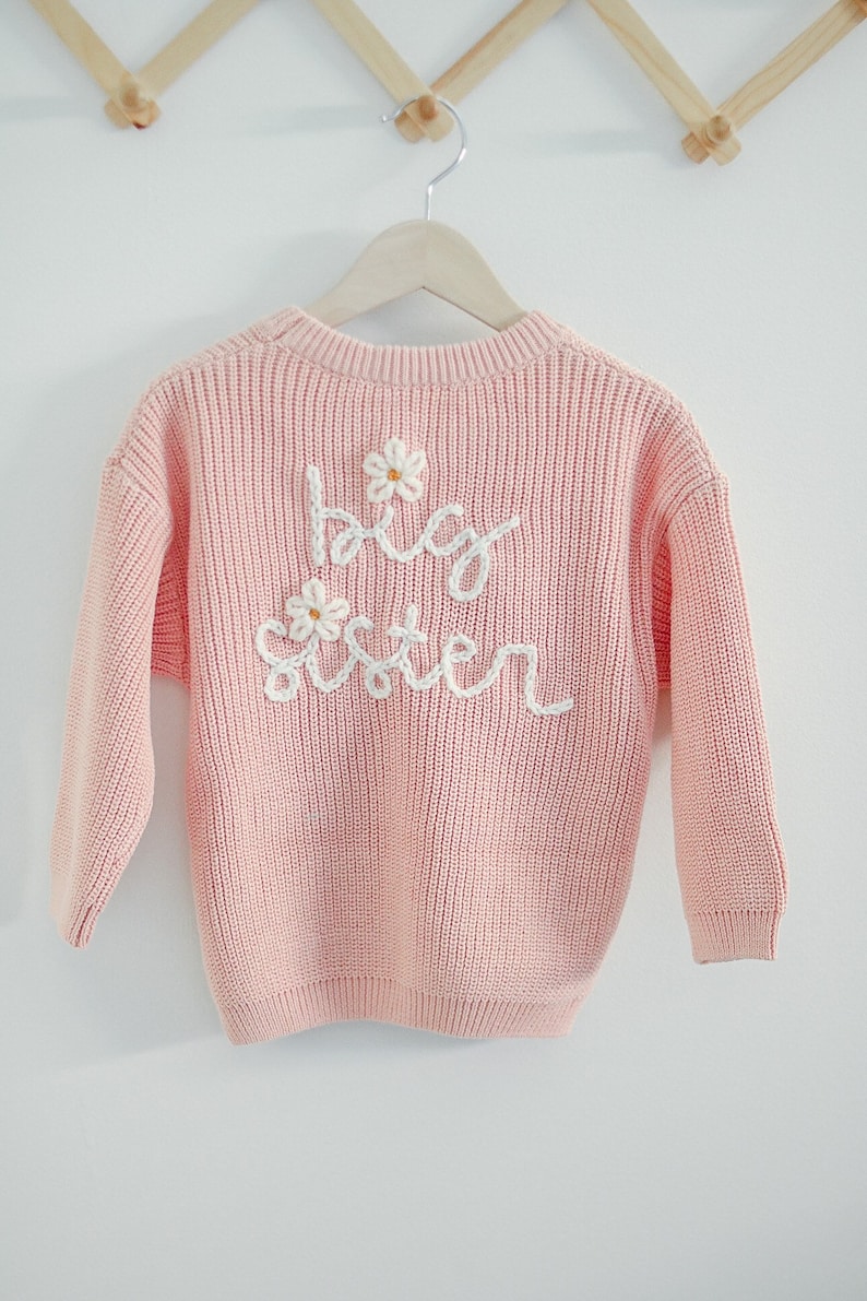 Hand embroidered Big Sister Lil Sister Sweater Hand embroidered sweater image 3