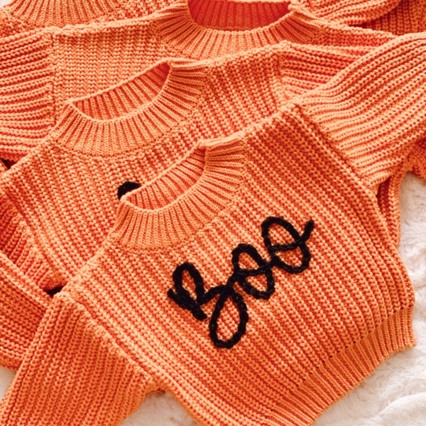 Hand embroidered BOO sweater orange boo sweater Halloween boo sweater