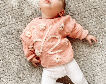 Hand Embroidered 1/2 Birthday Sweater Half Birthday Sweater Hand