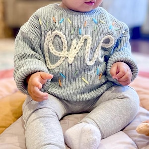 Personalized Hand embroidered One Sweater First Birthday Sweater Hand embroidered sweater