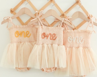 One Romper First Birthday Outfit First Birthday Romper Hand-embroidered One Romper