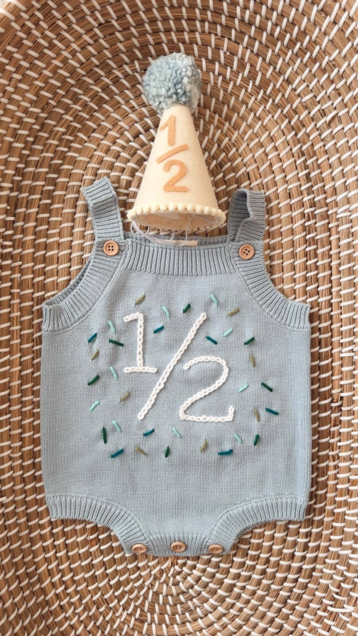 Hand embroidered 1/2 birthday Romper half Birthday Sweater Hand embroidered sweater