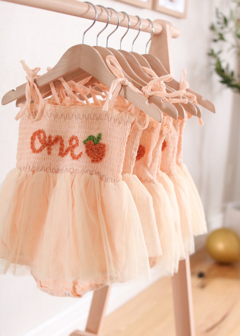 One Romper First Birthday Outfit First Birthday Romper Hand-embroidered One Romper with Peach image 4
