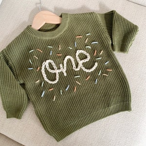One Embroidered Hand Embroidered One Green Sweater First Birthday Sweater Hand ...