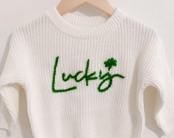 St Patricks Day Sweater Customized Hand-embroidered Lucky Sweater Baby Lucky Sweater