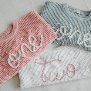 Personalized Hand embroidered One Sweater First Birthday Sweater Hand embroidered sweater