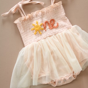 One Romper First Birthday Outfit First Trip Around the Sun Birthday Romper Hand-embroidered One Romper and Sun
