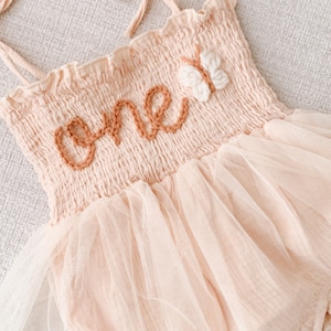 One Romper First Birthday Outfit First Birthday Romper Hand-embroidered One Romper with Butterfly