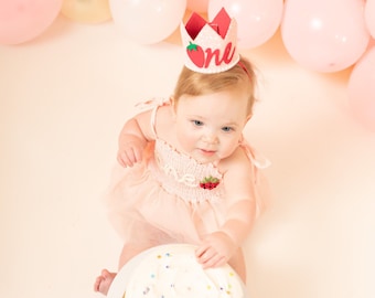 One Romper First Birthday Outfit First Birthday Romper Hand-embroidered One Romper with Strawberry