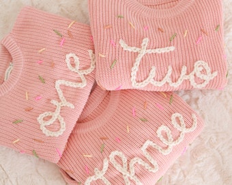 Hand embroidered One Sweater First Birthday Sweater Hand embroidered sweater