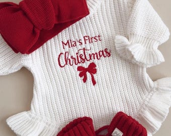 Mi primer pelele navideño / Conjunto de bebé bordado con accesorios
