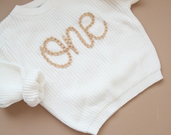 Hand embroidered One Sweater First Birthday Sweater Hand embroidered sweater Simple One Sweater