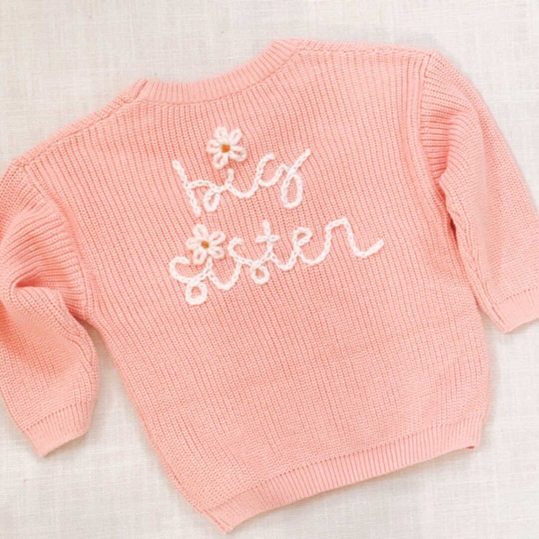 Mud Pie Pink Knit Big Sis Sweater with ChainStitching main image 0