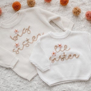 Hand embroidered Big Sister Lil Sister Sweater Hand embroidered sweater