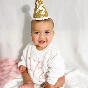 Hand embroidered 1/2 birthday Sweater half Birthday Sweater Hand embroidered sweater Part Hat
