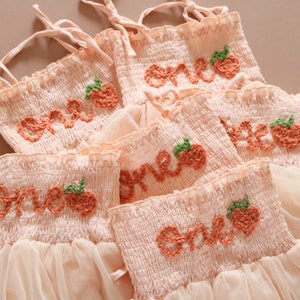 One Romper First Birthday Outfit First Birthday Romper Hand-embroidered One Romper with Peach image 3