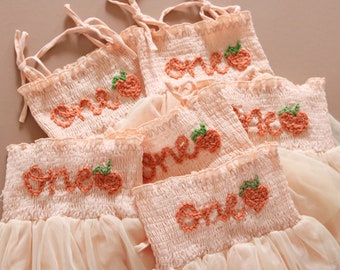 One Romper First Birthday Outfit First Birthday Romper Hand-embroidered One Romper with Peach