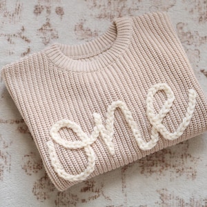 Hand embroidered One Sweater First Birthday Sweater Hand embroidered sweater Simple One Sweater