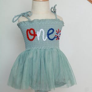 One Romper First 4th of July Outfit First Birthday Romper Hand-embroidered One Romper USA fireworks romper