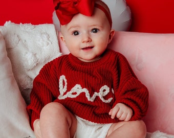 Valentine’s love knit sweater, baby personalized sweater, baby love sweater, baby chunky sweater