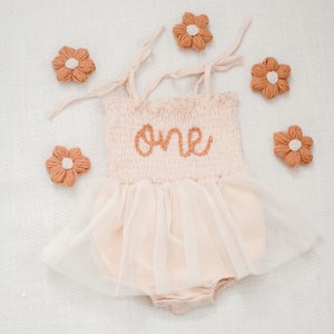 One Romper First Birthday Outfit First Birthday Romper Hand-embroidered One Romper