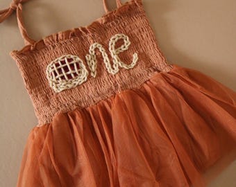 One Romper First Birthday Outfit First Birthday Romper Hand-embroidered One Romper with a pie
