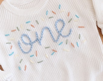 Hand embroidered One Sweater First Birthday Sweater Hand embroidered sweater Baby Boy Birthday