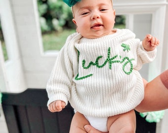 St Patricks Day Sweater Customized Hand-embroidered Lucky Sweater Baby Lucky Sweater