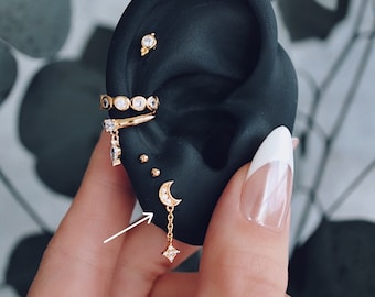Dangle Moon Earrings, Moon And Star Dangle Earrings, Crescent Moon Stud, Minimalist Stud Earrings, Dainty Dangle Drop Earrings, Gift For Her