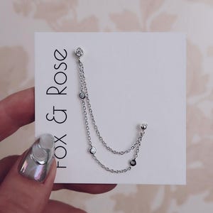 Dainty Double Stud Earrings, 925 Sterling Silver Connecting Studs, Helix Piercing, Chain Hoops