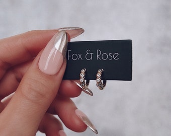 CZ Bezel Huggie Hoop Earrings 14k Gold 925 Sterling Silver | Tiny Huggie Hoop Earrings | Simple CZ Hoop Earrings | Bubble Hoop Earrings