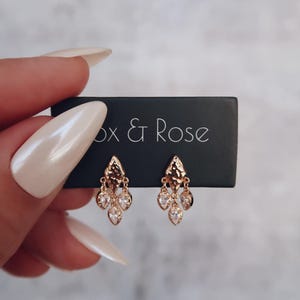 Dainty Gold Stud Earrings, Diamond Earrings, CZ Bezel Studs, Diamond Shaped Studs, Small Dangle Studs, Small Geometric Dangle Earrings
