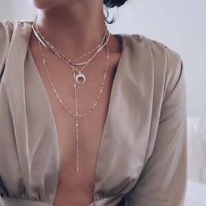 Dainty Gold Layered Necklace, Delicate Lariat Necklace, Y Necklace, Bridal Necklace, Wedding Necklace, Bridesmaids Gift, Drop Chain Necklace