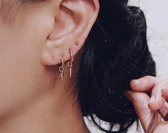 Sterling Silver Spike Hoop Earrings, Gold Filled Huggies