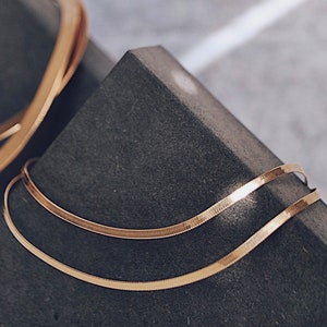 Dainty Herringbone Necklace Gold | Delicate Gold Chain Necklace | Simple Chain Necklace | Layering Chain | Thin Flat Snake Chain Necklace