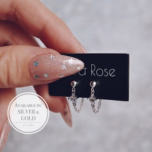 Kettenschleifen-Ohrringe, Gold oder Sterling Silber, Minimalist-Kettenohrring, Zierliche Ohrringe, Ketten-Creolen, kleine Kettenohrring, Kettenstecker