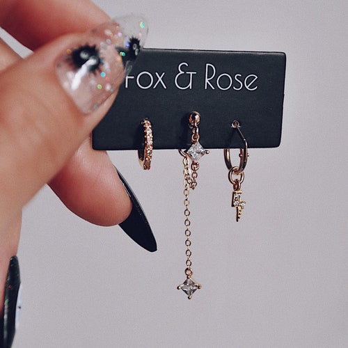 Gold Earring Set Double Piercing Earrings Mix Match Etsy