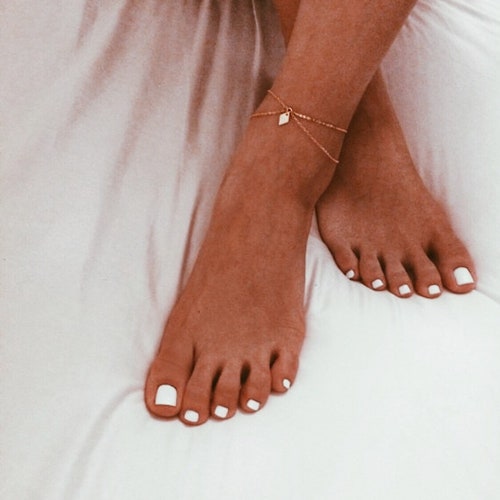 Layered anklet, Dainty gold anklet, Charm anklet, Diamond anklet, Dainty ankle bracelet, Delicate ankle bracelet, Double anklet