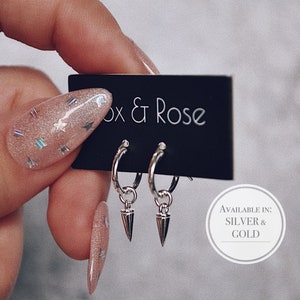 Spike hoop earrings, Tiny hoop earrings, Charm hoop earrings, Dainty hoop earrings, Small hoop earrings, Hoop earrings with charm